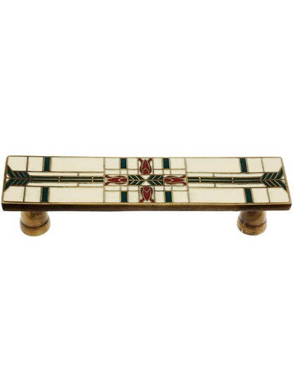 3 inch cc Prairie Tulips Pull in Antique Brass/Evergreen.